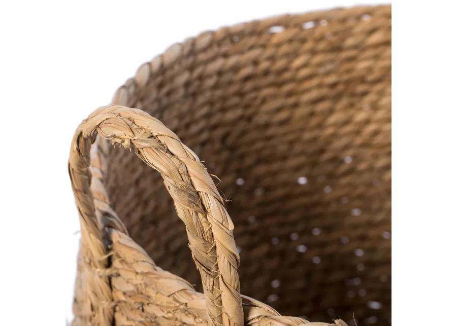 Decorative Round Wicker Woven Rope Storage Blanket Basket with Braided Handles - Large