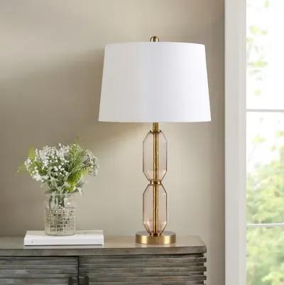 Gracie Mills Roxanne Modern Faceted Brown Glass Table Lamp with 9W LED Bulb