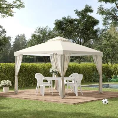 Cream White Outdoor Haven: 9.6x9.6 Gazebo with 2-Tier Vented Roof