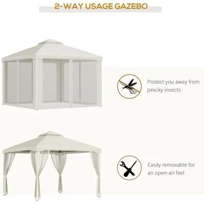 Cream White Outdoor Haven: 9.6x9.6 Gazebo with 2-Tier Vented Roof