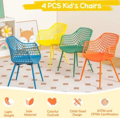 4 Pieces Kids Chairs with Curved Backrest and Ergonomic Armrests