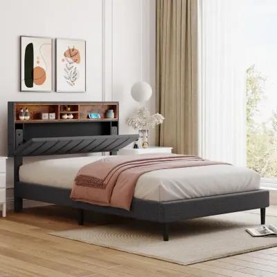 Merax Upholstered Platform Bed with Storage Headboard