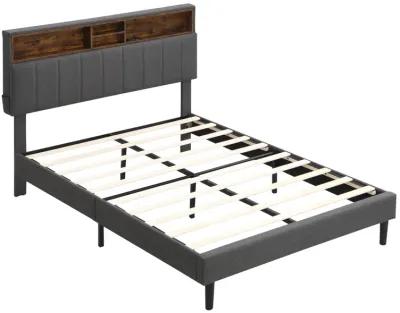 Merax Upholstered Platform Bed with Storage Headboard