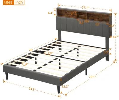 Merax Upholstered Platform Bed with Storage Headboard