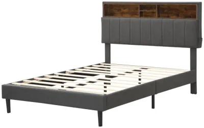 Merax Upholstered Platform Bed with Storage Headboard