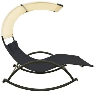 vidaXL Double Sun Lounger with Canopy Textilene Black and Cream