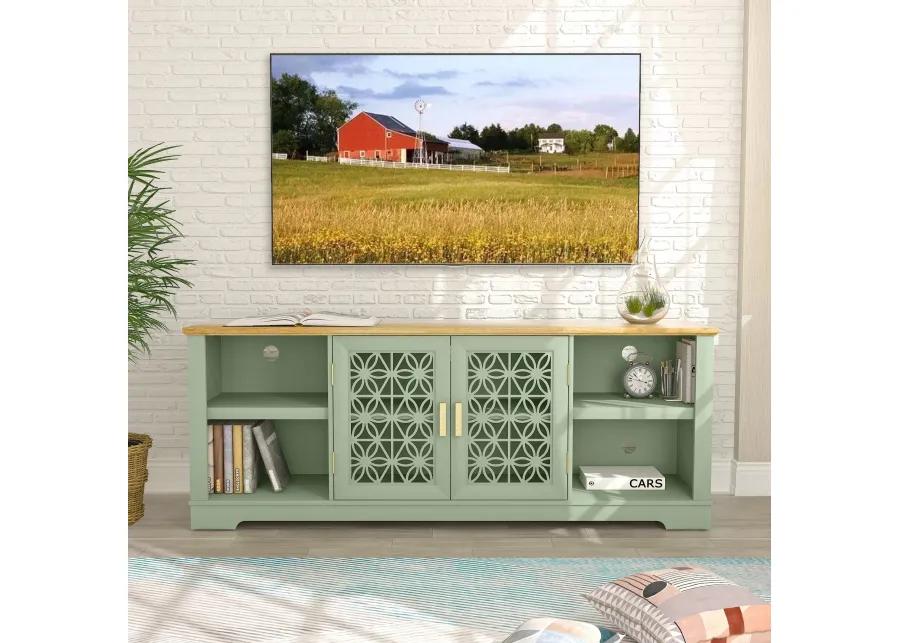 FESTIVO 70 in. Rustic Decorative Floral Door TV Stand for up to 80" TVs