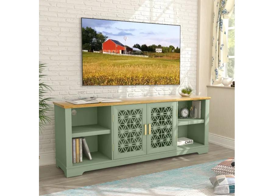 FESTIVO 70 in. Rustic Decorative Floral Door TV Stand for up to 80" TVs