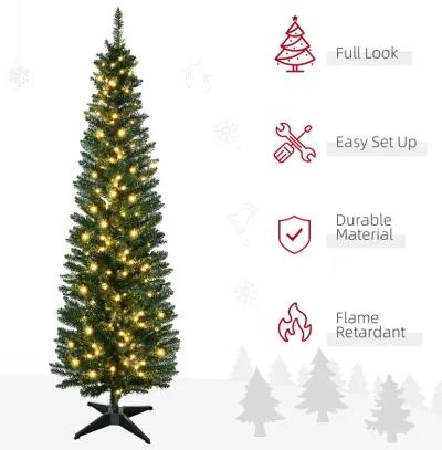 6' Pre-lit Pencil Artificial Christmas Tree with LED Lights and Branch Tips