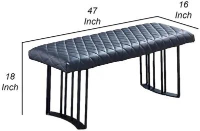 Ela 47 Inch Modern Dining Bench, Dark Gray Vegan Leather, Black Metal Frame-Benzara