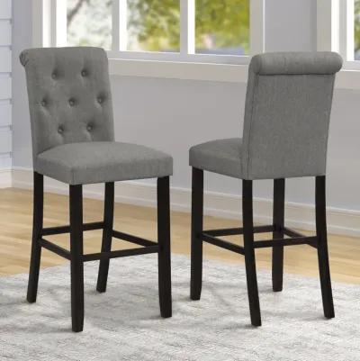 Solid Wood Tufted Asons Barstool, Set of 2, Grey