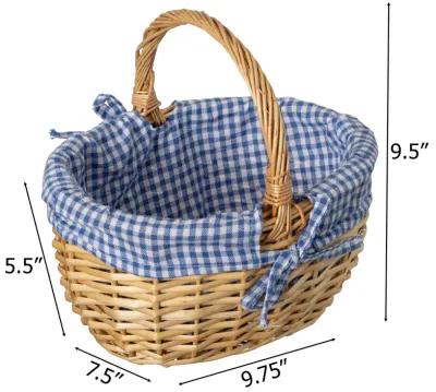 Wickerwise Picnic Basket with Handle and Washable Plaid Liner - Ideal for Outdoor Adventures, Photoshoots, and Home Décor - Perfect Gift Basket for Weddings and Holidays like Halloween, S