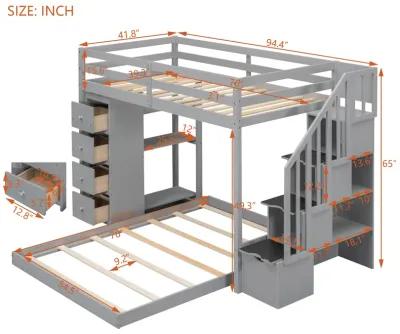 Merax Modern Bunk Bed with 3-layer Shelves