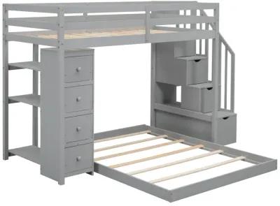 Merax Modern Bunk Bed with 3-layer Shelves