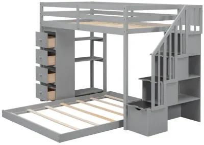 Merax Modern Bunk Bed with 3-layer Shelves