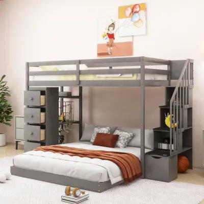 Merax Modern Bunk Bed with 3-layer Shelves