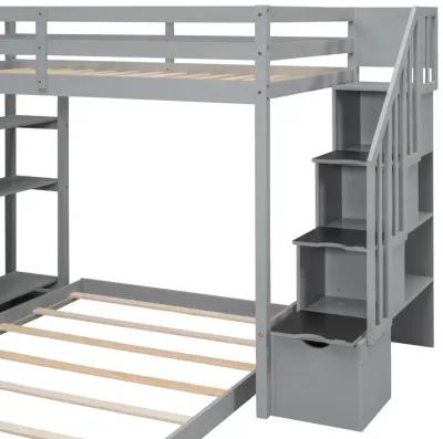 Merax Modern Bunk Bed with 3-layer Shelves