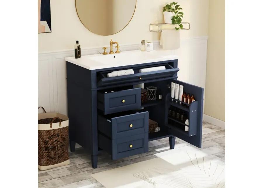 Modern Bathroom Vanity with Adjustable Shelf, Tip-Out Drawer, and Cabinet Organizer