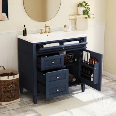 Modern Bathroom Vanity with Adjustable Shelf, Tip-Out Drawer, and Cabinet Organizer