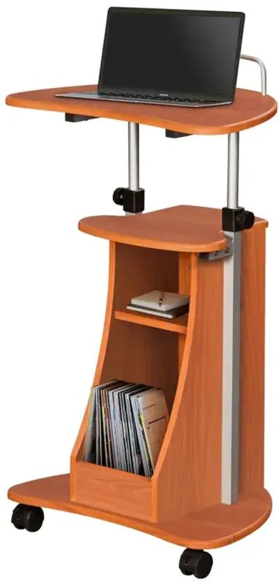 Sit-to-Stand Rolling Adjustable Height Laptop Cart With Storage, Woodgrain