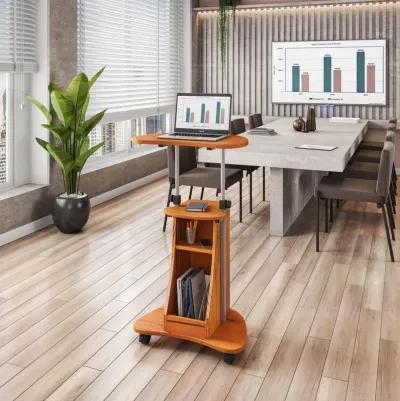 Sit-to-Stand Rolling Adjustable Height Laptop Cart With Storage, Woodgrain