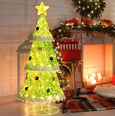 4.6 Feet Pre-Lit Pop-up Christmas Tree with 110 Warm Lights-Green