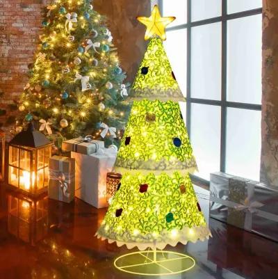 4.6 Feet Pre-Lit Pop-up Christmas Tree with 110 Warm Lights-Green