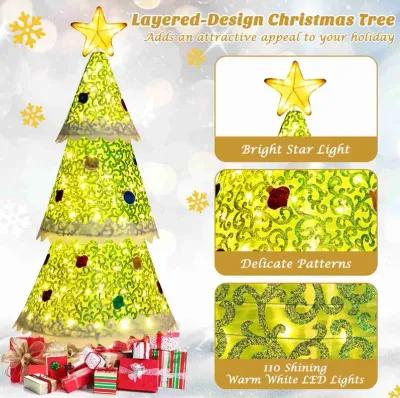 4.6 Feet Pre-Lit Pop-up Christmas Tree with 110 Warm Lights-Green