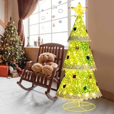 4.6 Feet Pre-Lit Pop-up Christmas Tree with 110 Warm Lights-Green