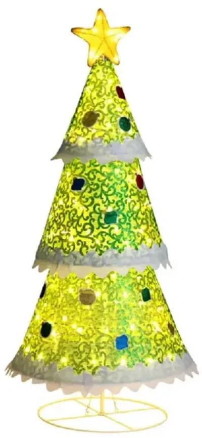 4.6 Feet Pre-Lit Pop-up Christmas Tree with 110 Warm Lights-Green