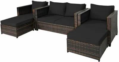 5 Pieces Patio Rattan Furniture Set Conversation Sets with Removable Cushions