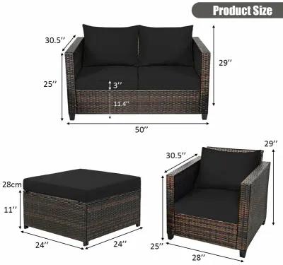 5 Pieces Patio Rattan Furniture Set Conversation Sets with Removable Cushions