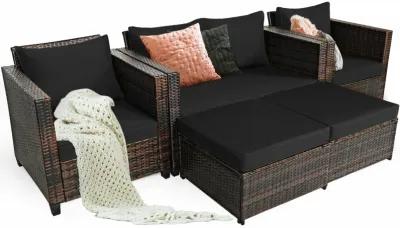 5 Pieces Patio Rattan Furniture Set Conversation Sets with Removable Cushions