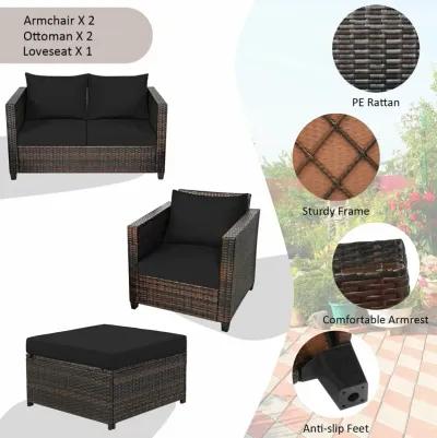 5 Pieces Patio Rattan Furniture Set Conversation Sets with Removable Cushions