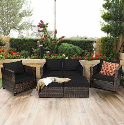 5 Pieces Patio Rattan Furniture Set Conversation Sets with Removable Cushions