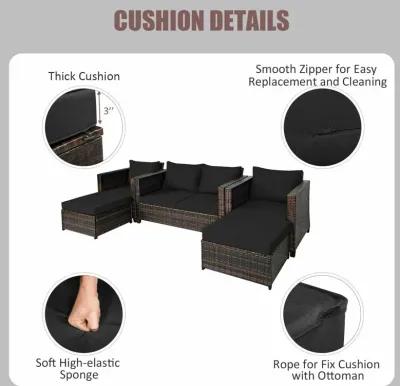 5 Pieces Patio Rattan Furniture Set Conversation Sets with Removable Cushions