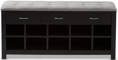 Baxton Studio Modern Espresso Finished Grey Fabric Upholstered Cushioned Entryway Bench