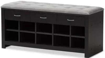 Baxton Studio Modern Espresso Finished Grey Fabric Upholstered Cushioned Entryway Bench