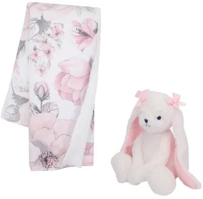 Lambs & Ivy Floral Blanket & White Plush Bunny Stuffed Animal Toy Baby Gift Set