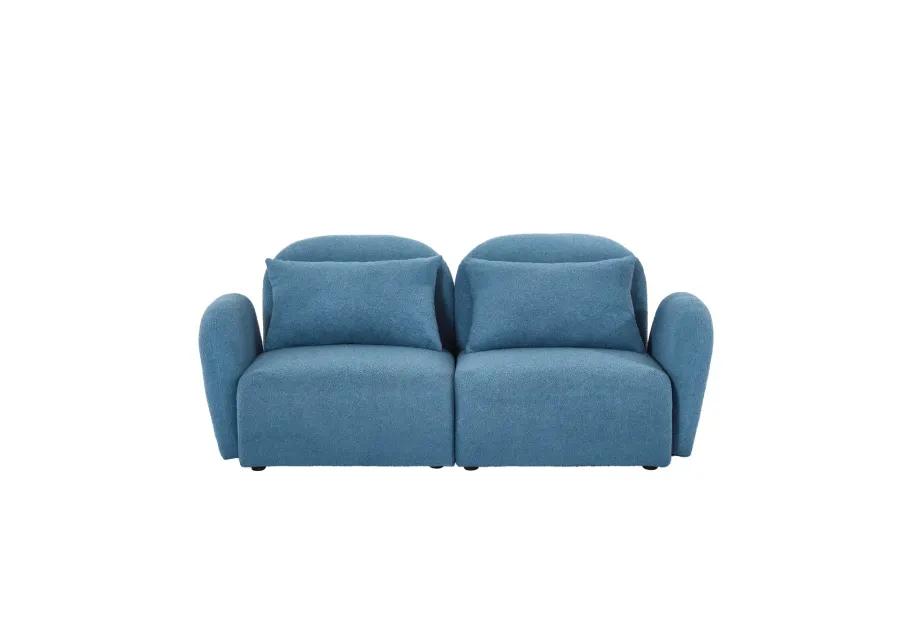 Lazy Sofa Loveseat Teddy Fabric Blue