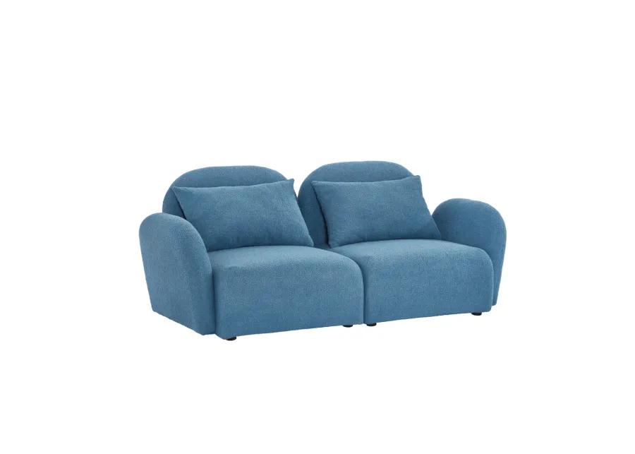 Lazy Sofa Loveseat Teddy Fabric Blue