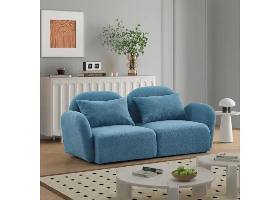 Lazy Sofa Loveseat Teddy Fabric Blue