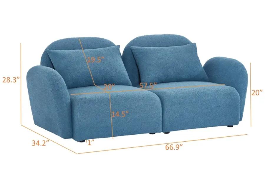 Lazy Sofa Loveseat Teddy Fabric Blue