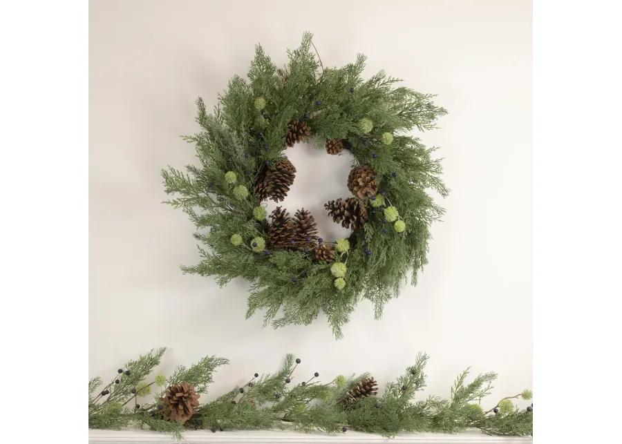 5' x 10" Pine and Blueberry Christmas Garland with Pinecones  Unlit