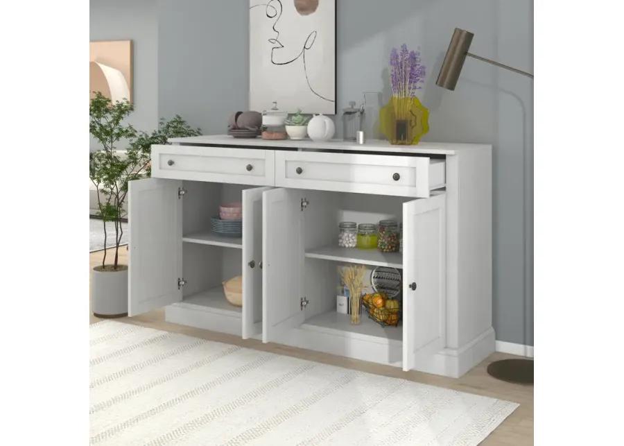 Kitchen Sideboard Storage Buffet Cabinet with 2 Drawers & 4 Doors Adjustable Shelves for Dining Room, Living Room (Antique White)