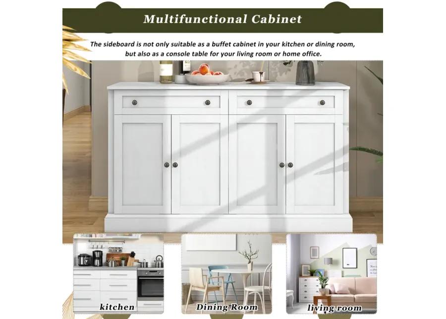 Kitchen Sideboard Storage Buffet Cabinet with 2 Drawers & 4 Doors Adjustable Shelves for Dining Room, Living Room (Antique White)