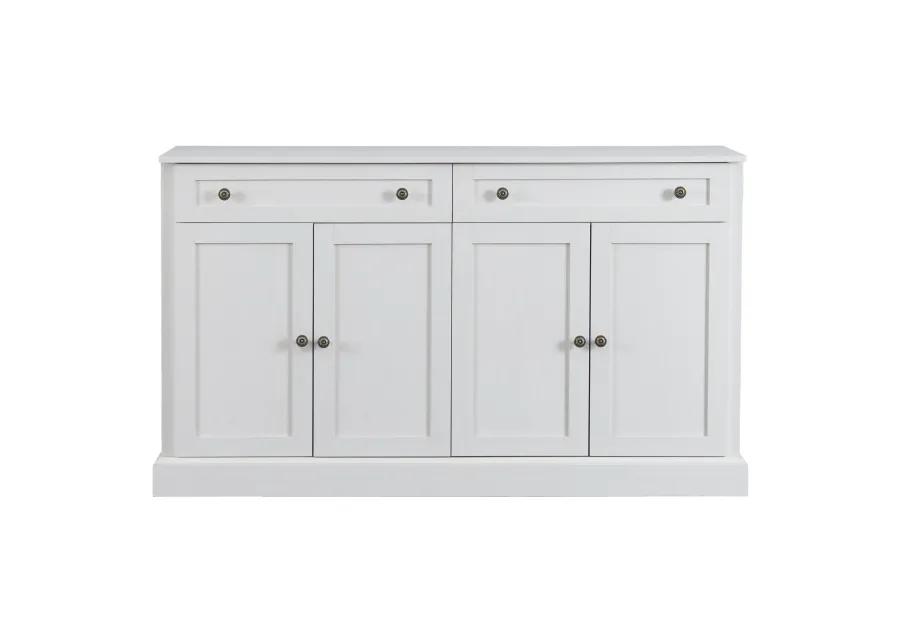 Kitchen Sideboard Storage Buffet Cabinet with 2 Drawers & 4 Doors Adjustable Shelves for Dining Room, Living Room (Antique White)