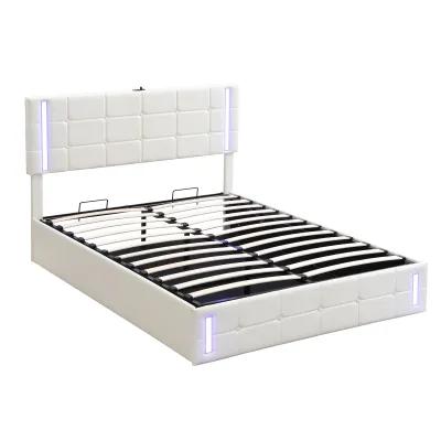 Storage Bed Frame Upholstered Platform Bed with LED Lights