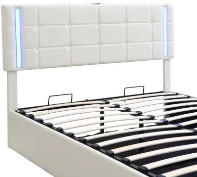 Storage Bed Frame Upholstered Platform Bed with LED Lights