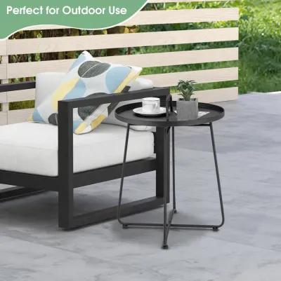 Outdoor Metal Patio End Side Table Weather Resistant with Handle